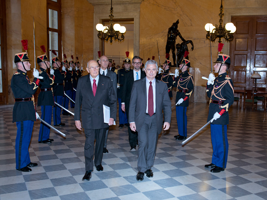 Réception à l'Assemblée nationale de M. Giorgio Napolitano, Président de la République italienne. 