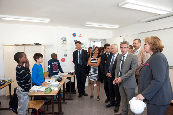 Visite de Claude Bartolone sur le chantier du collège Pierre-Curie à Bondy, le 3 septembre 2013