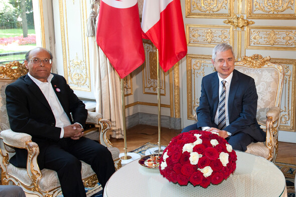 Réception de M. Moncef Marzouki, Président de la République tunisienne, par le Président Claude Bartolone