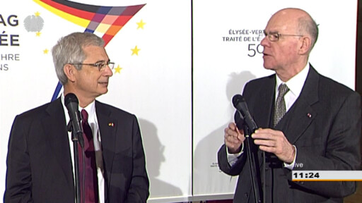 Conférence de presse de Claude Bartolone et Norbert Lammert avant la séance commune du Bundestag et de l'Assemblée nationale